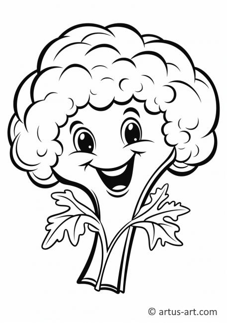 Página para colorear de un personaje de brócoli sonriente